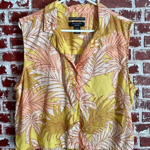 Tahari Tops - Tahari Women's Tropical Leaf Print Blouse - Yellow and Pink. Women’s XL